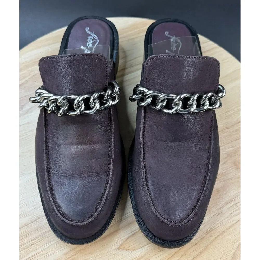 Free People Womens Vida Mule Slip On Leather Chain Brown 39.5 US 9